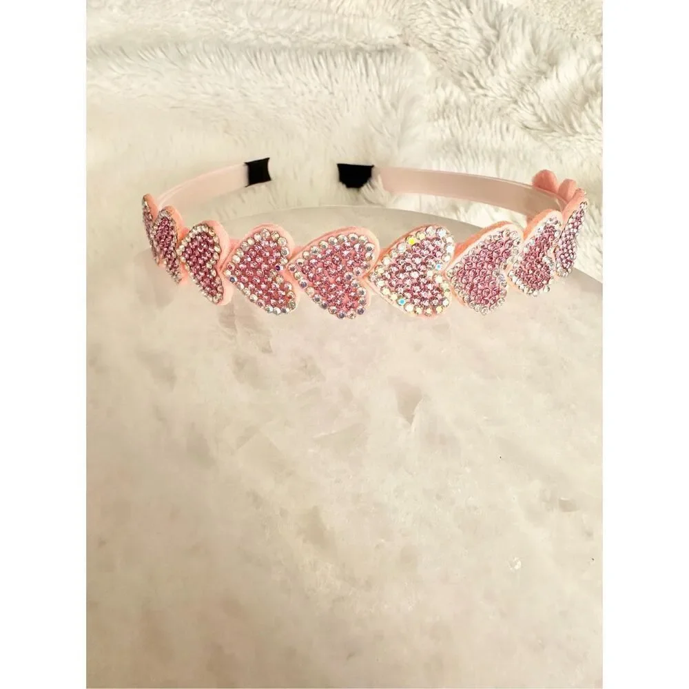 Light pink rhinestone Valentine‘s heart headband ￼